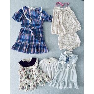 Vintage Lot of 5 Infant Baby Toddler Girl Dresses Clothes Smocked Floral Plaid